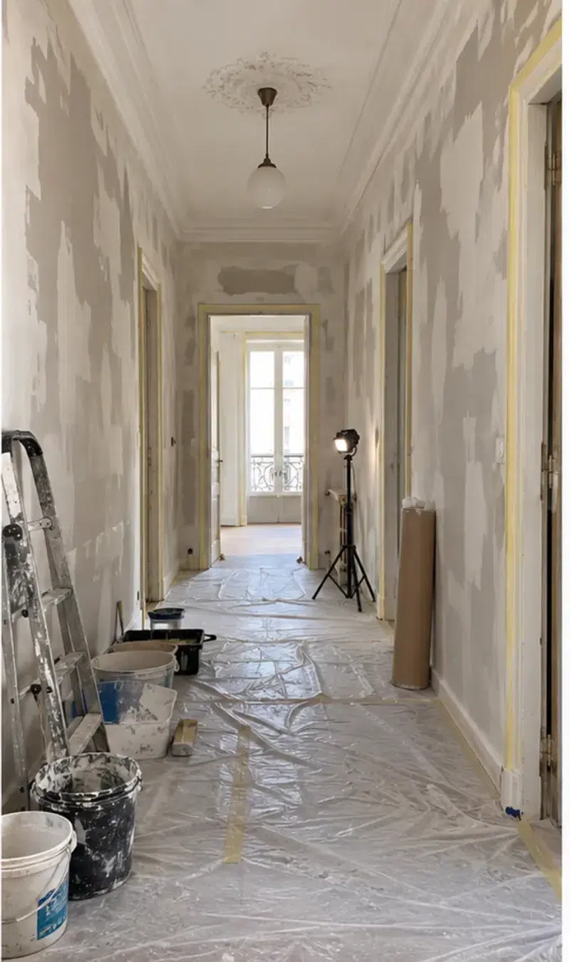 Plâtrerie et peinture — chantier en cours